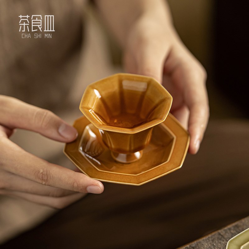 钧窑茶杯陶瓷杯垫茶托品茗杯主人杯点心盘精致茶点盘果盘茶歇摆台