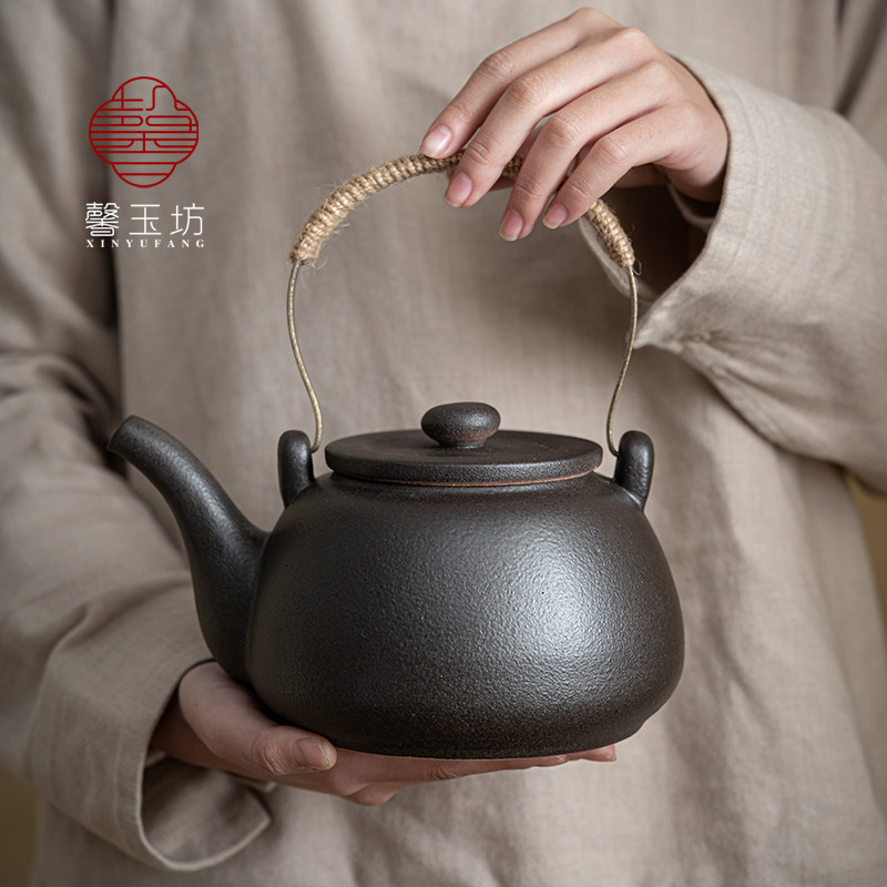 馨玉坊围炉煮茶器具全套煮茶壶炭炉套装罐罐茶家用奶茶黑陶提梁壶