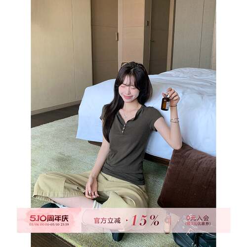 morning bloom简约亨利领短袖T恤女2026夏季韩系穿搭独特漂亮上衣