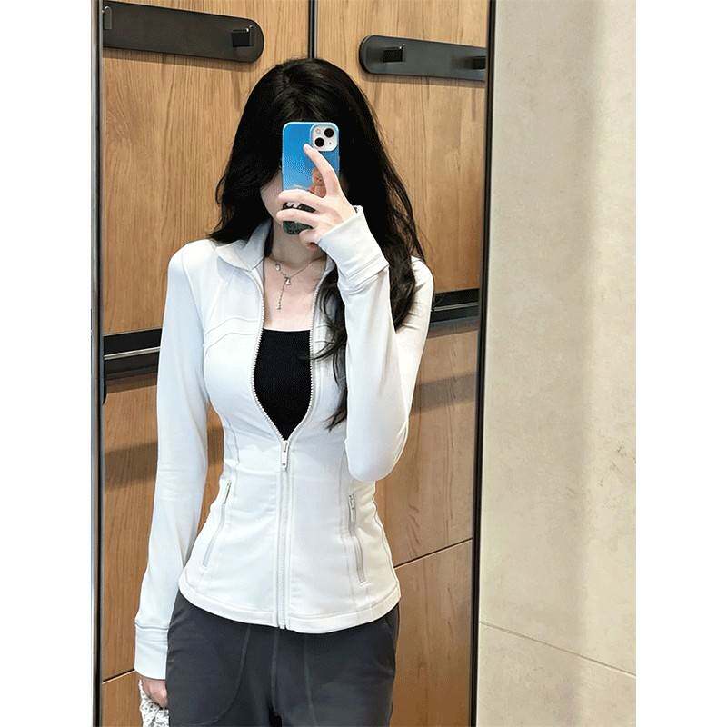 白色修身瑜伽服防晒衣外套女2026新款巨好看立领收腰运动健身上衣
