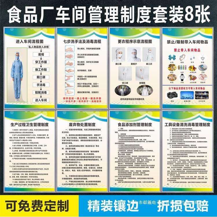 食品安全车间管理制度进入车间流程图七步洗手法检查标识牌
