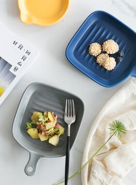 日系单把手烤盘 早餐盘 焗饭陶瓷创意烤箱高温磨砂亚光烘培