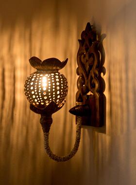 泰国创意椰壳灯卧室床头灯东南亚风格民宿壁灯楼梯过道泰国壁灯