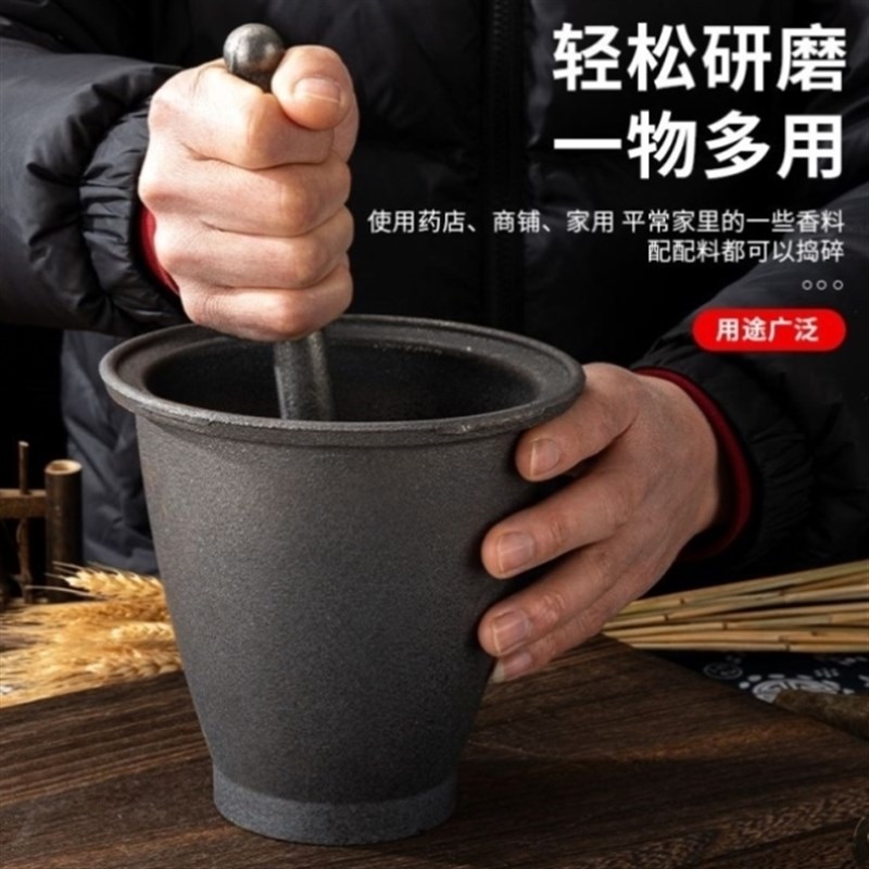 老式擂钵铝沙坤捣辣椒面 面压蒜器捣碎器对窝大号石臼杵研磨器捣