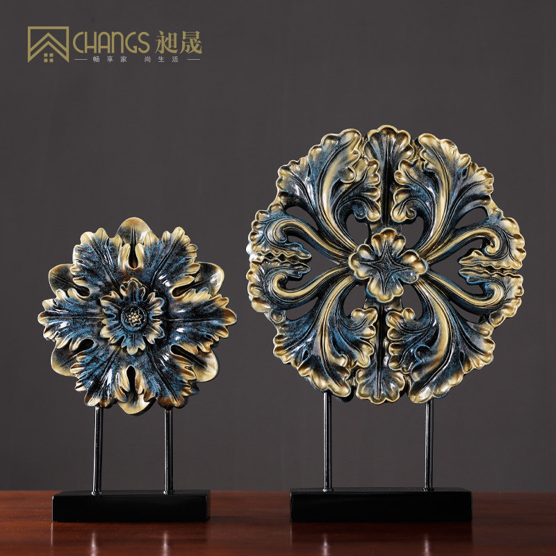 富贵雕花新房电视柜两边装饰欧式客厅摆件样品房软装饰品酒柜摆设