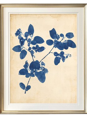 简美餐厅书房背景植物挂画卧室床头画蓝色树叶装饰画美式饰品墙画