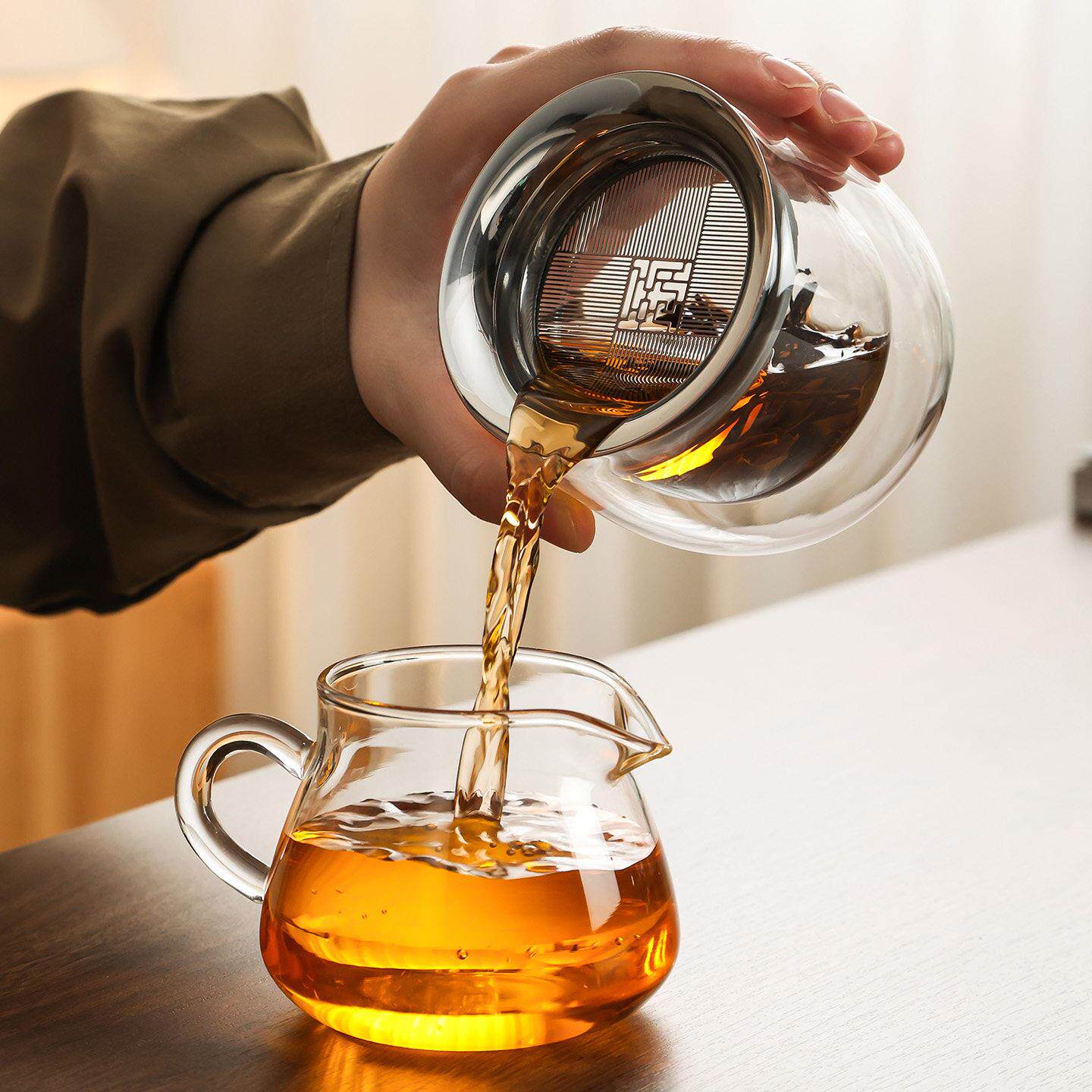 XYDP2887伍初双层高硼硅玻璃壶办公室携便式简约泡茶茶器家用一人