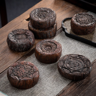 老物件古法大漆麻线鼓壶承民国砖石盖置茶宠古朴装饰摆件底座茶托