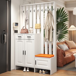 入户门实木鞋柜屏风隔断门厅挂衣架坐凳一体家用门口新款2024爆款