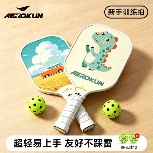 AEROKUN 奥鲲玻璃纤维儿童初学者专用pickelball训练匹克球拍全套