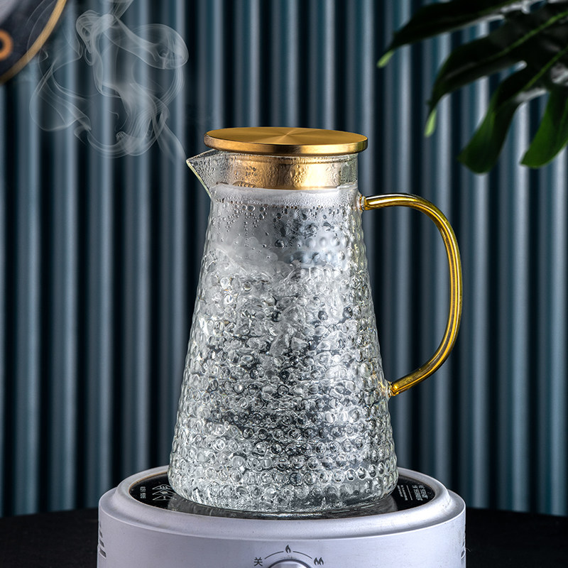 轻奢风锤纹玻璃水杯套装家用客厅喝水杯子带把茶杯耐高温简约透明