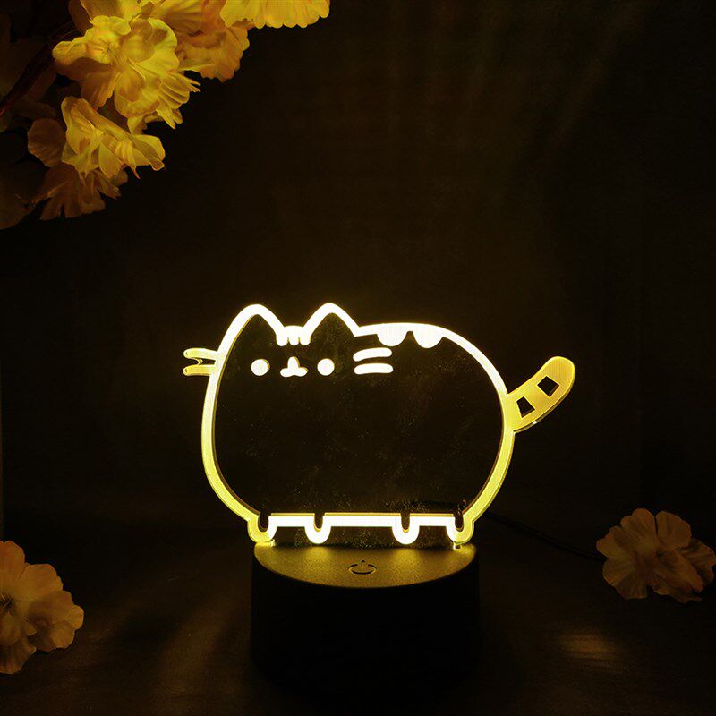 胖吉小猫七彩装饰灯迷你可爱猫咪床头桌面氛围霓虹RGB摆件小夜灯