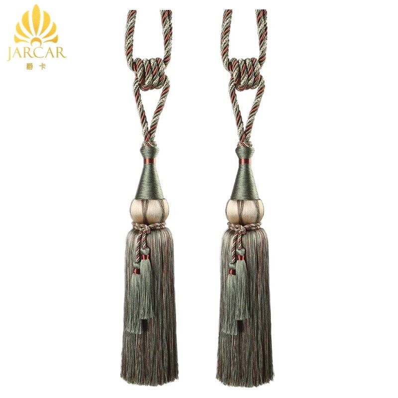 爵卡 新品简约装饰窗帘挂球绑带 手工编织丝质长流苏挂穗绑绳一对