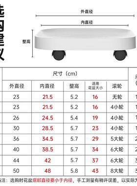 可移动花盆托盘正方形带轮底座滚轮万向轮托底塑料花盘垫底垫高
