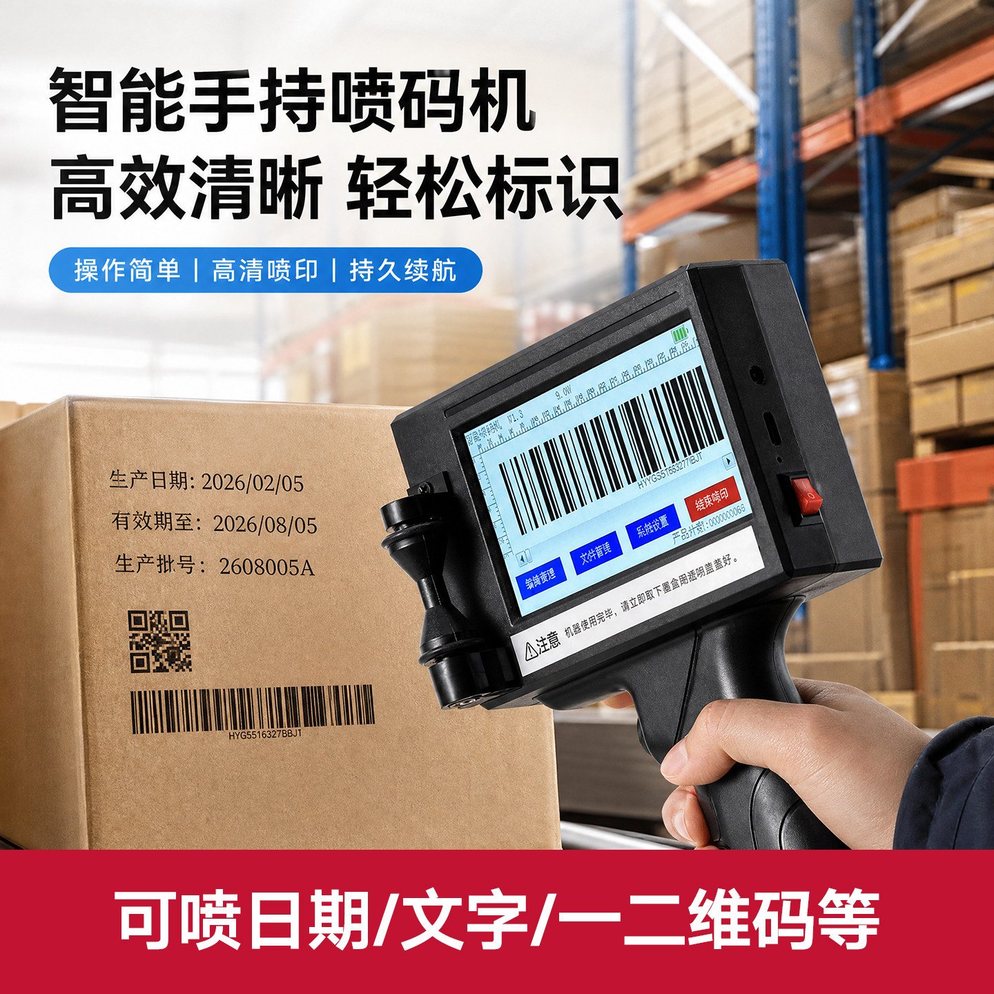 得力高清手持喷码机小型生产日期打码器全自动智能打价格号码数字编号保质期标签打码机
