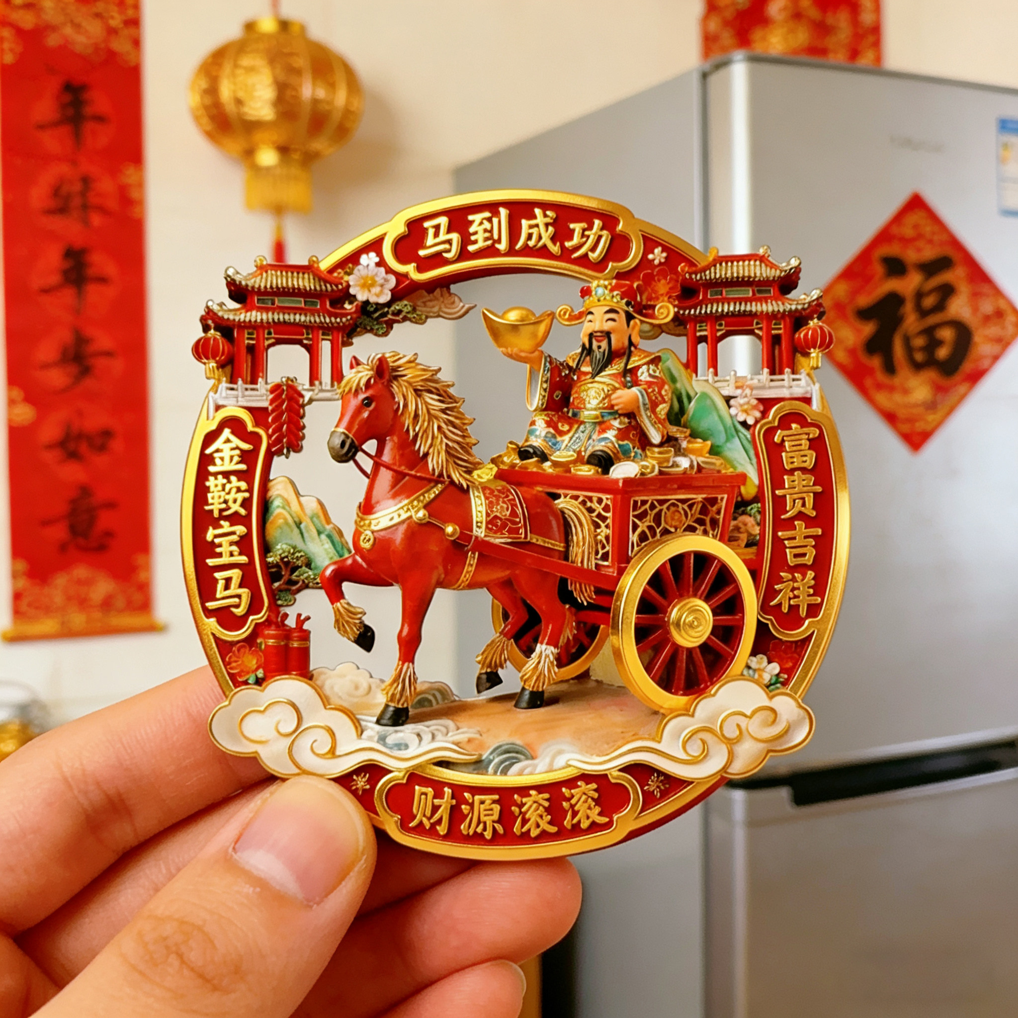金属冰箱贴马到成功3d立体金属浮雕马年吉祥款磁吸门贴2026款定制