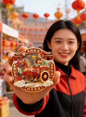 2026款马年金属冰箱贴3d立体浮雕马到成功磁吸门装饰贴定制