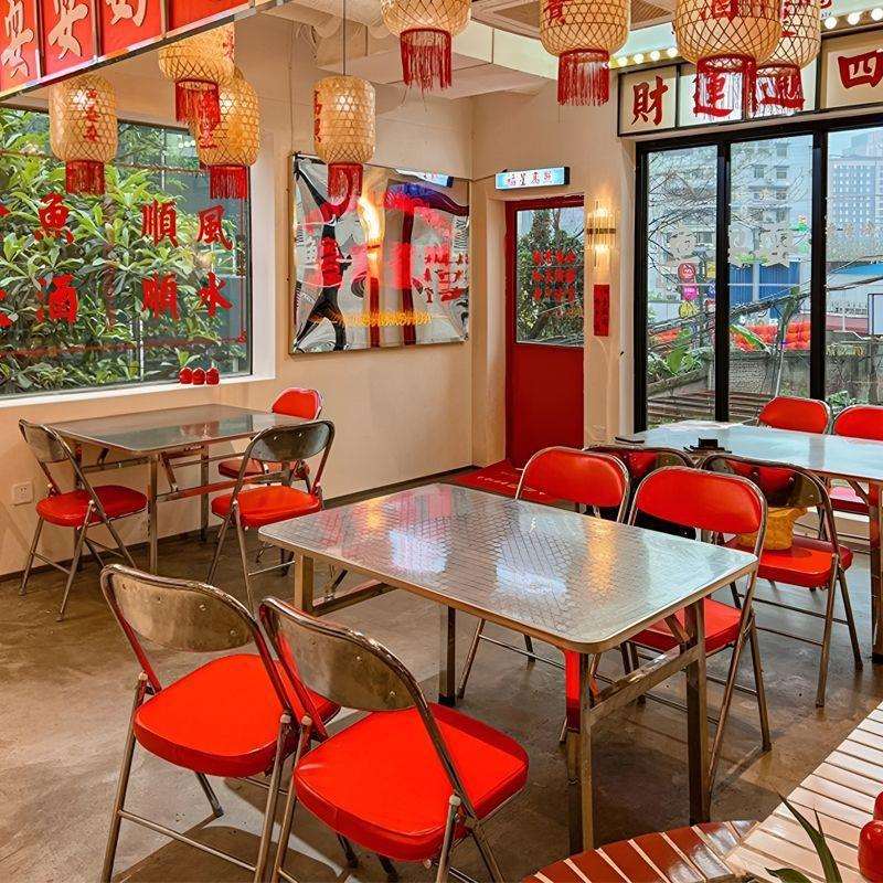 港风大排档桌椅夜宵店小龙虾市井外摆火锅店烧烤小吃店折叠椅凳子