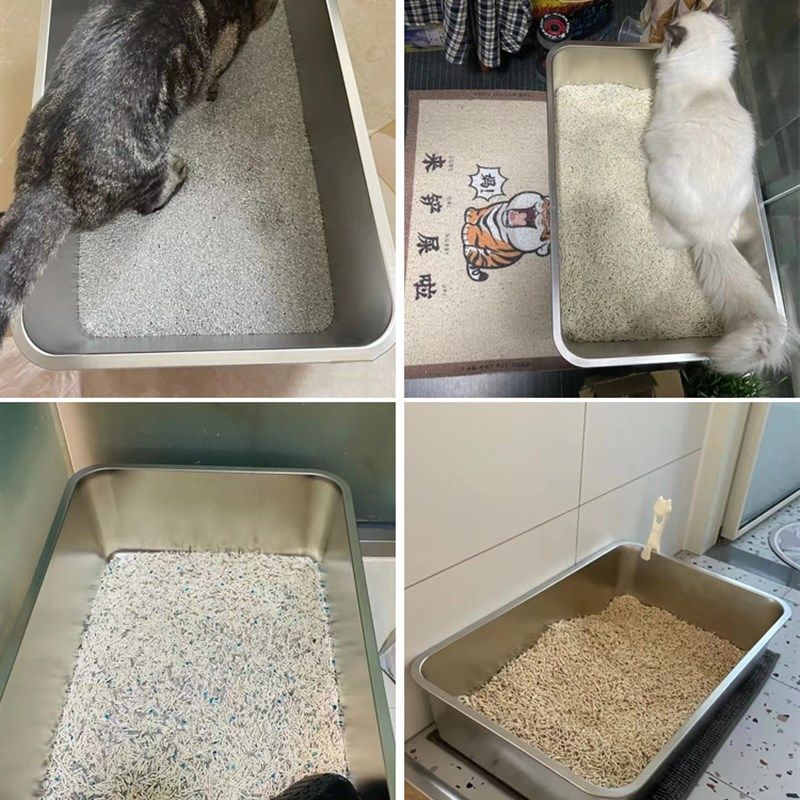 不锈钢猫砂盆超级大缅因猫厕所特大号50斤巨型猫砂盘猫笼猫沙盆子