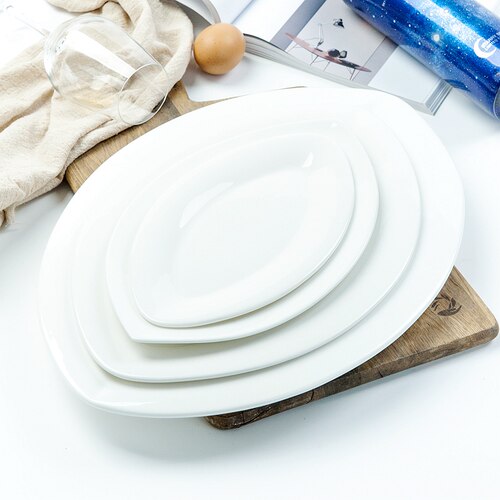 白色骨瓷装鱼盘子陶瓷餐具饭店盘子家用大蒸鱼碟子椭圆形月光鱼盘