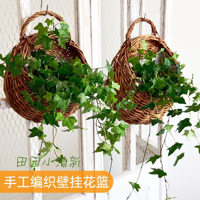 手工编织半壁花篮挂墙装饰干花悬挂式壁挂花盆藤编挂篮创意吊篮盆