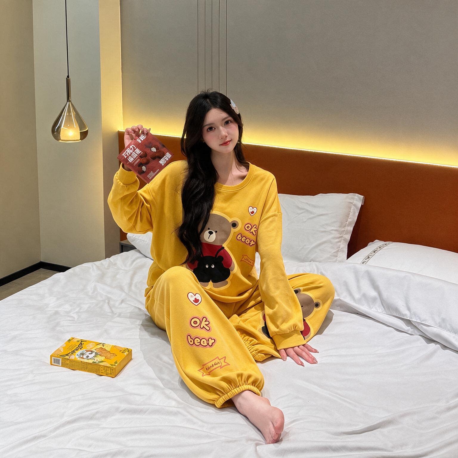 2026新款秋季纯棉女士睡衣长袖长裤带胸垫家居服套装女可外穿