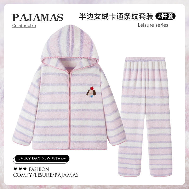 冬季加厚珊瑚绒女睡衣套装