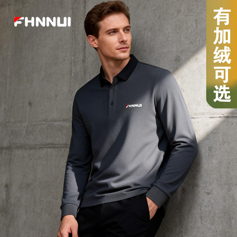FHNNUI秋冬季男士polo衫体恤休闲 中年男装长袖t恤加绒爸爸装衣服