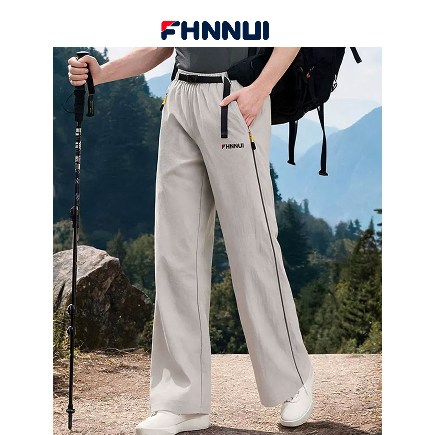 FHNNUI户外男女同款防晒男士休闲裤凉皮女裤情侣速干微喇夏季裤子