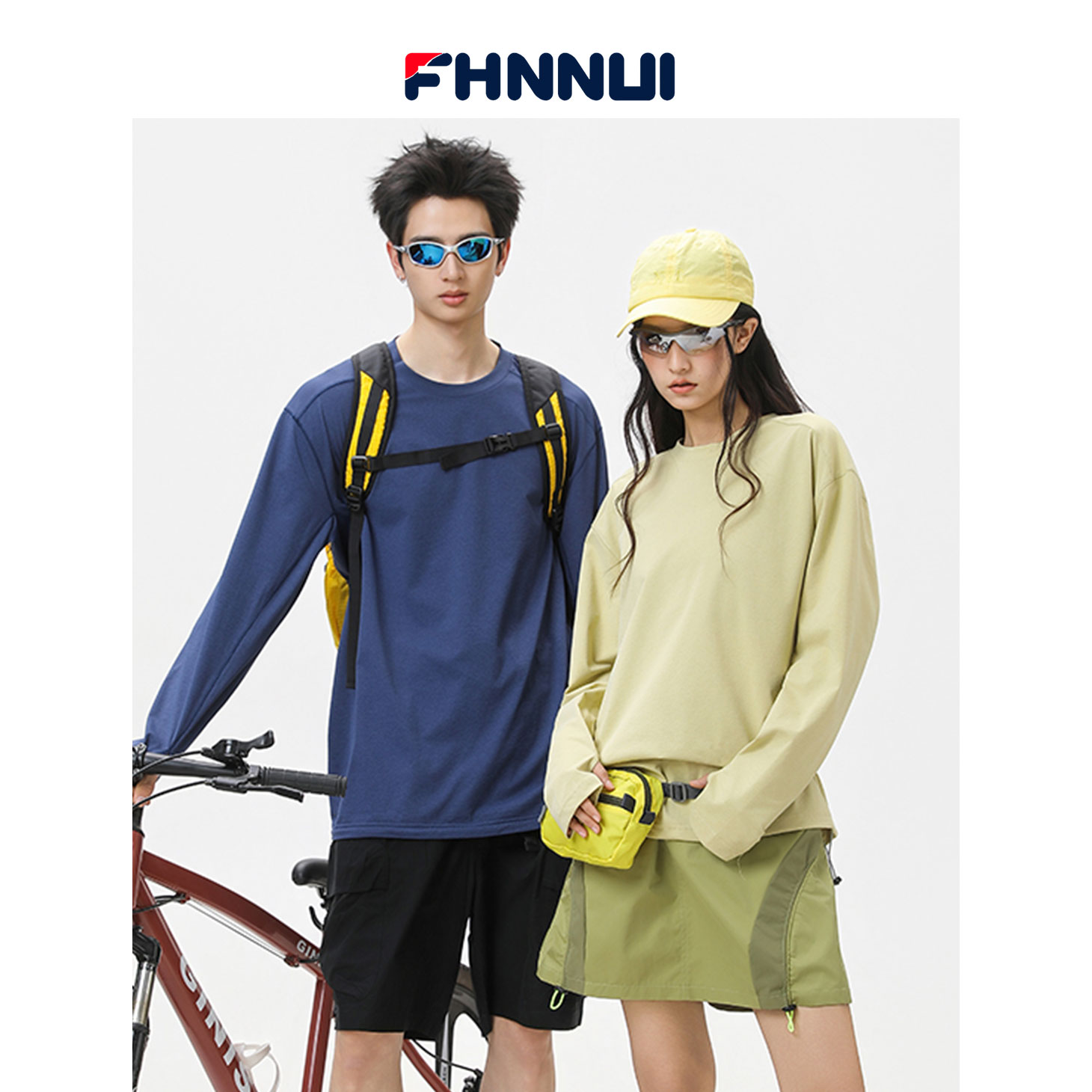 FHNNUI速干长袖T恤男宽松纯色上衣春秋情侣衣服 户外登山打底衫女