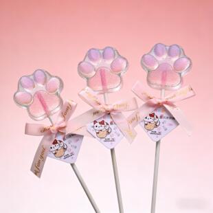 可爱猫爪造型棒棒糖粉色少女心糖果零食礼物商场便利店前台零售