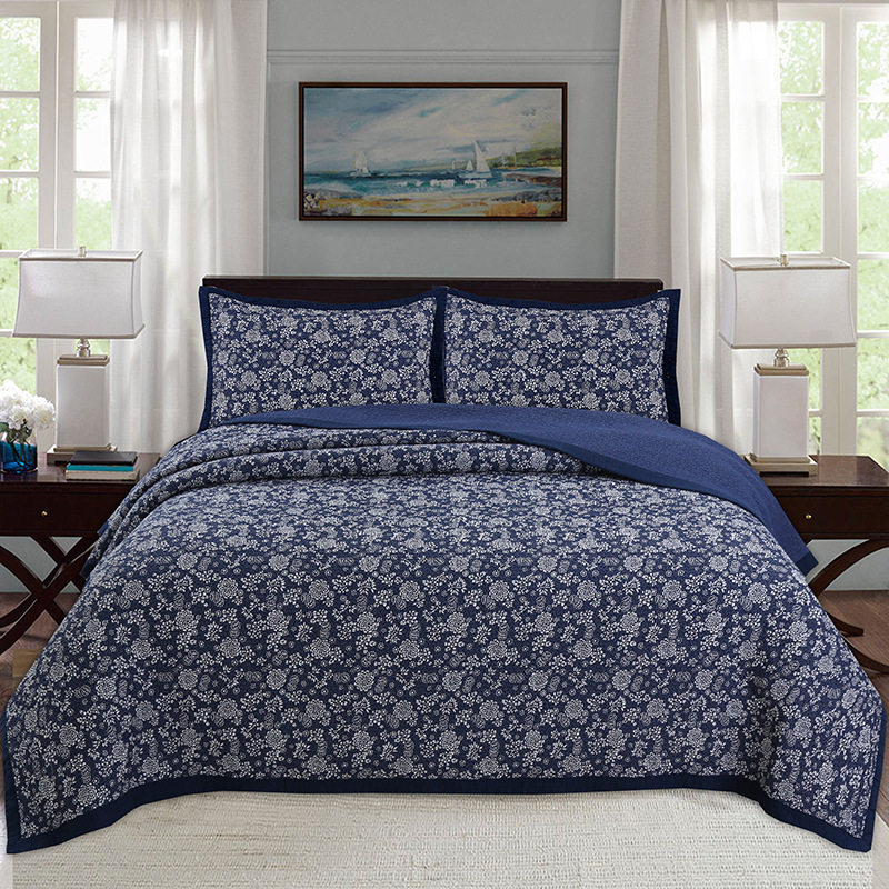 夏季碎花床盖绗缝被三件套亲肤空调被全棉床上用品活性印染夏凉被