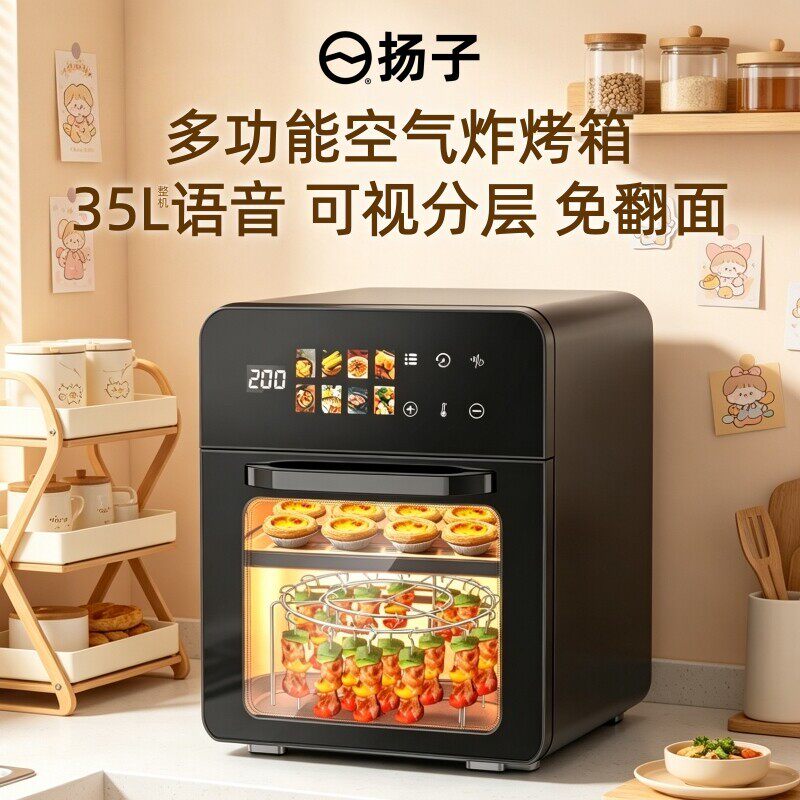 扬子新款家用小型电烤箱烘焙专用空气炸锅微波炉蒸烤三合一体机