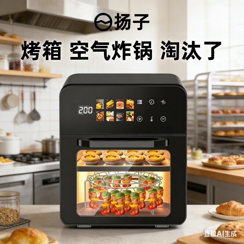 扬子新款家用小型电烤箱烘焙专用空气炸锅微波炉蒸烤三合一体机