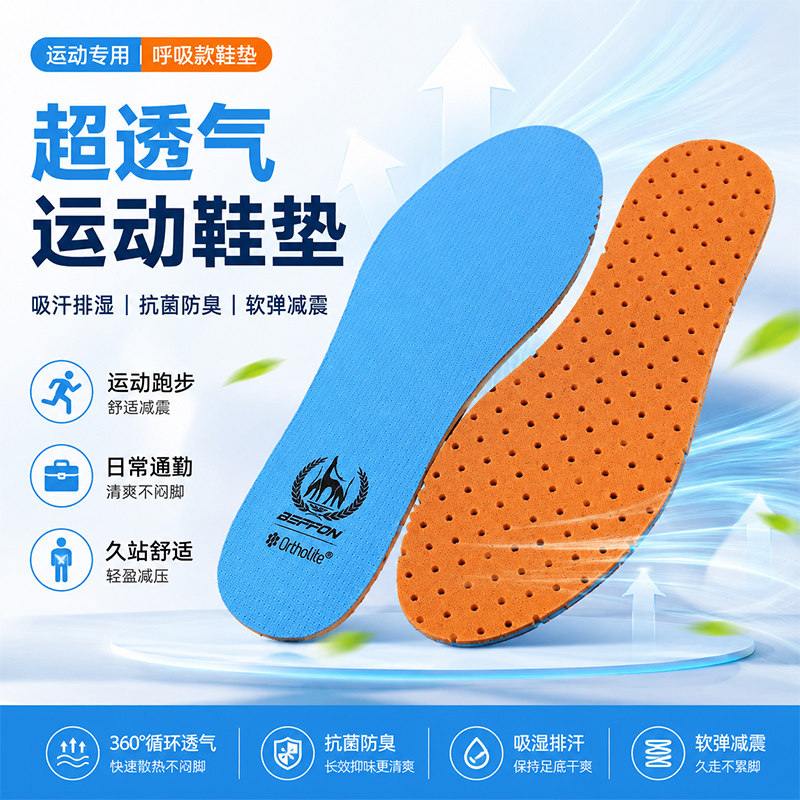 欧索莱轻薄透气抗菌防臭鞋垫图片