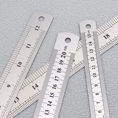 不锈钢加厚直尺15/20/30/40/50cm木工尺双面刻度尺绘图测量工具