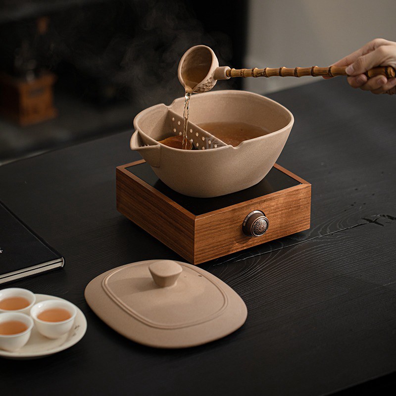 又左见右古法围炉煮茶碗老岩泥粗陶复古茶壶白茶煮泡碗电陶炉套装