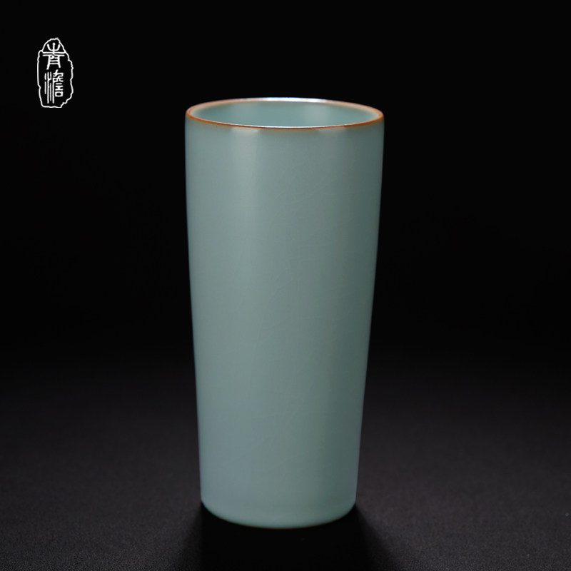 青澹汝窑水杯景德镇陶瓷杯大容量复古杯子家用简约青瓷茶杯礼盒装