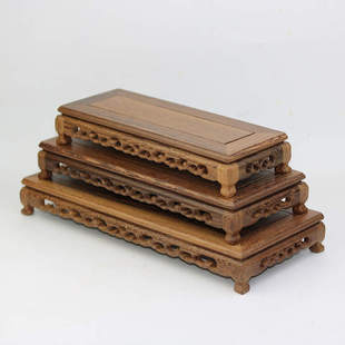 红木雕刻工艺品鸡翅木质长方形实木花瓶奇石工艺品摆件木托架底座