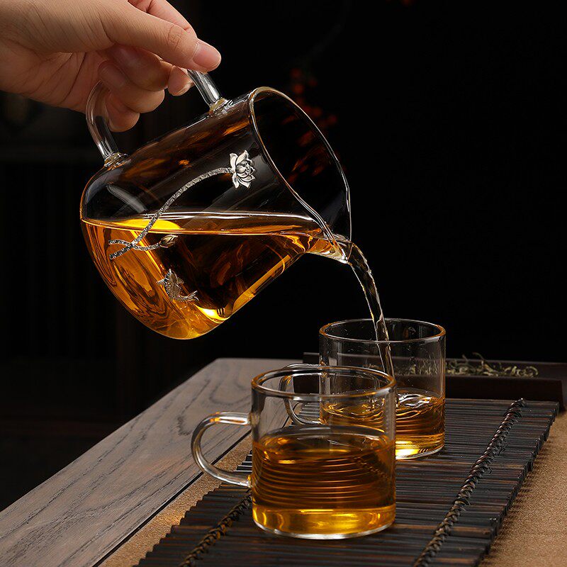 耐高温玻璃镶银公道杯茶漏套装茶具分茶器加厚茶海单个过滤茶器