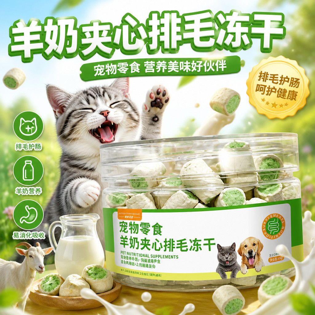 羊奶猫草夹心冻干猫咪零食化毛