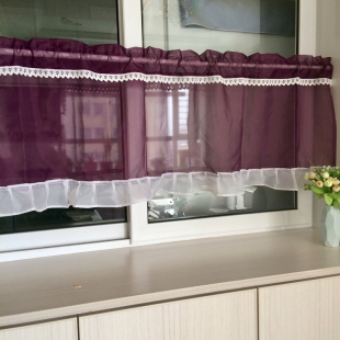 纯色免打孔清新小窗户纱帘短帘半帘防尘遮光阳台橱柜飘窗帘头