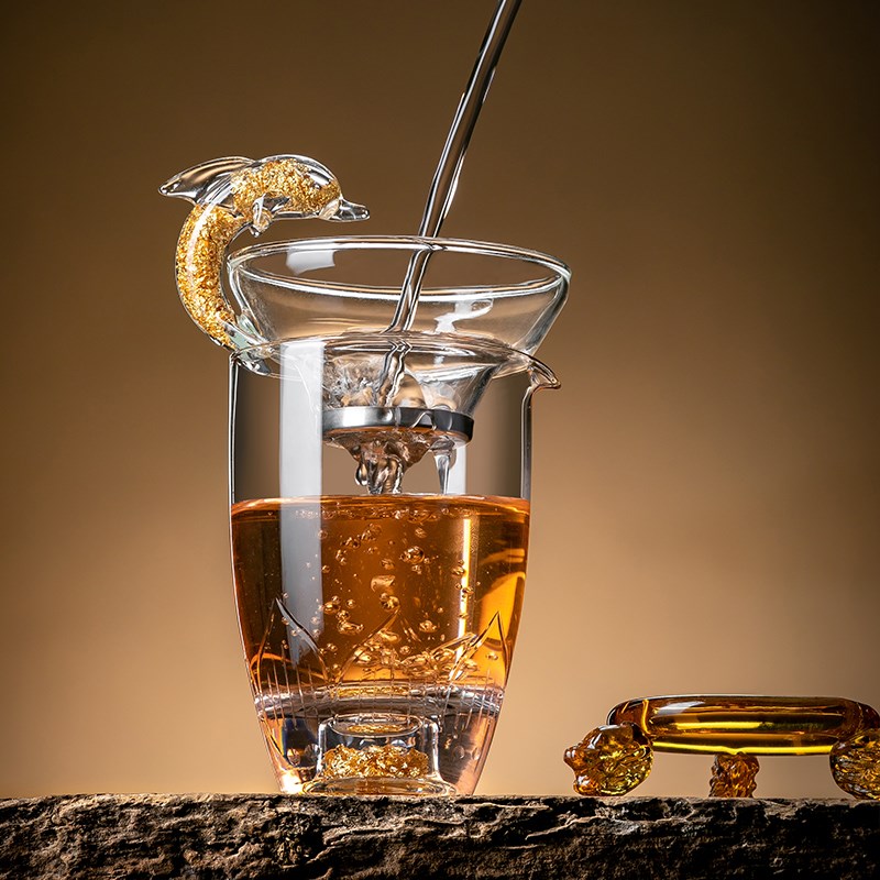 水晶茶具金箔公杯透明耐热玻璃公道杯茶漏组合高档功夫茶海分茶器