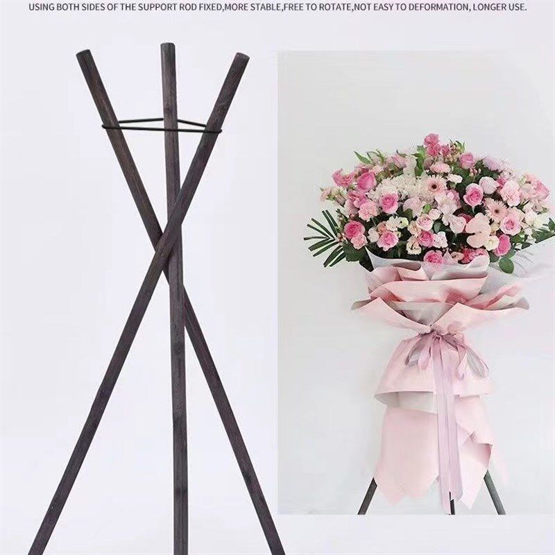 黑色三脚架花架开张花篮支架黑色实木布袋挂钩花店插画三角架托盘