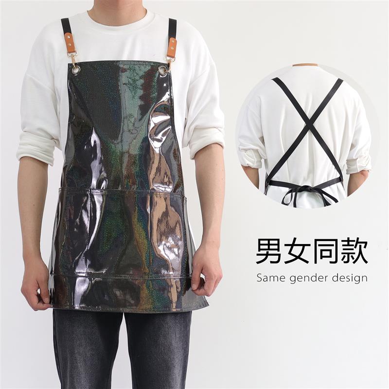 时尚洋气PU围裙防水防油理发店染发男女时尚美甲化妆师工作服定制