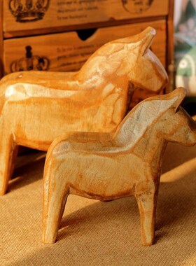 达拉木马,纯手工制作 木质工艺品摆件 原色木马