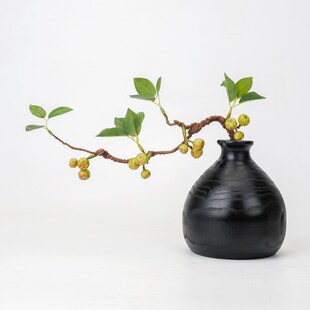 黑色实木花瓶碳化复古侘寂风摆件干插花水培花器中式客厅电视装饰