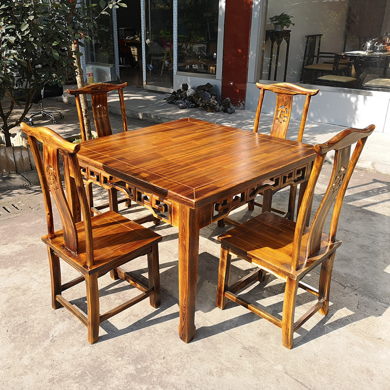 包邮中式雕花实木中餐桌椅组合农家乐饭店餐厅面馆八仙桌四方桌