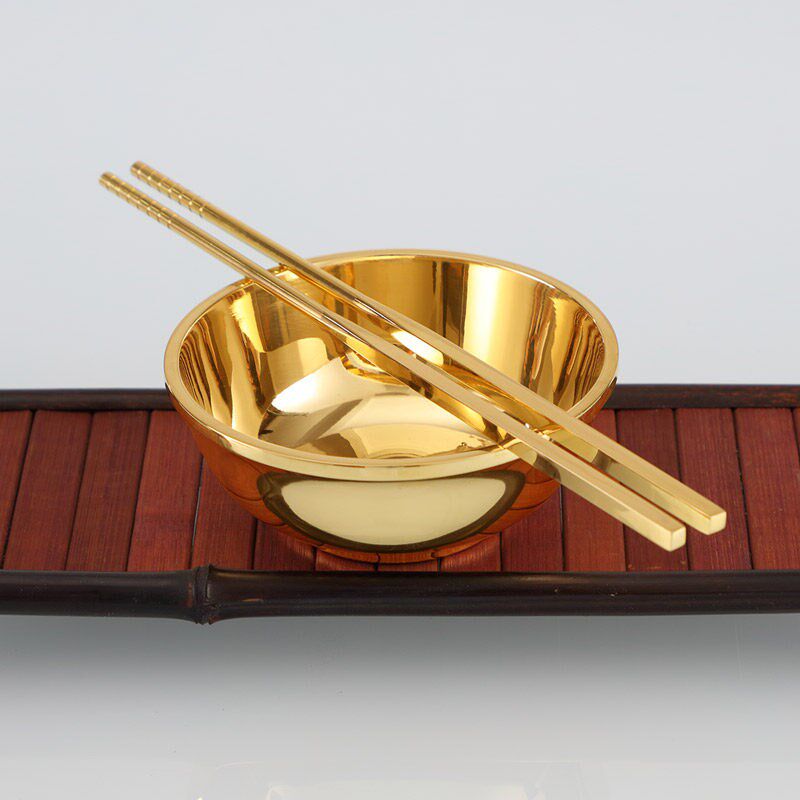 瑞象 铜碗铜筷子黄铜饭碗家用餐具金饭碗套装中式结婚礼物送新人