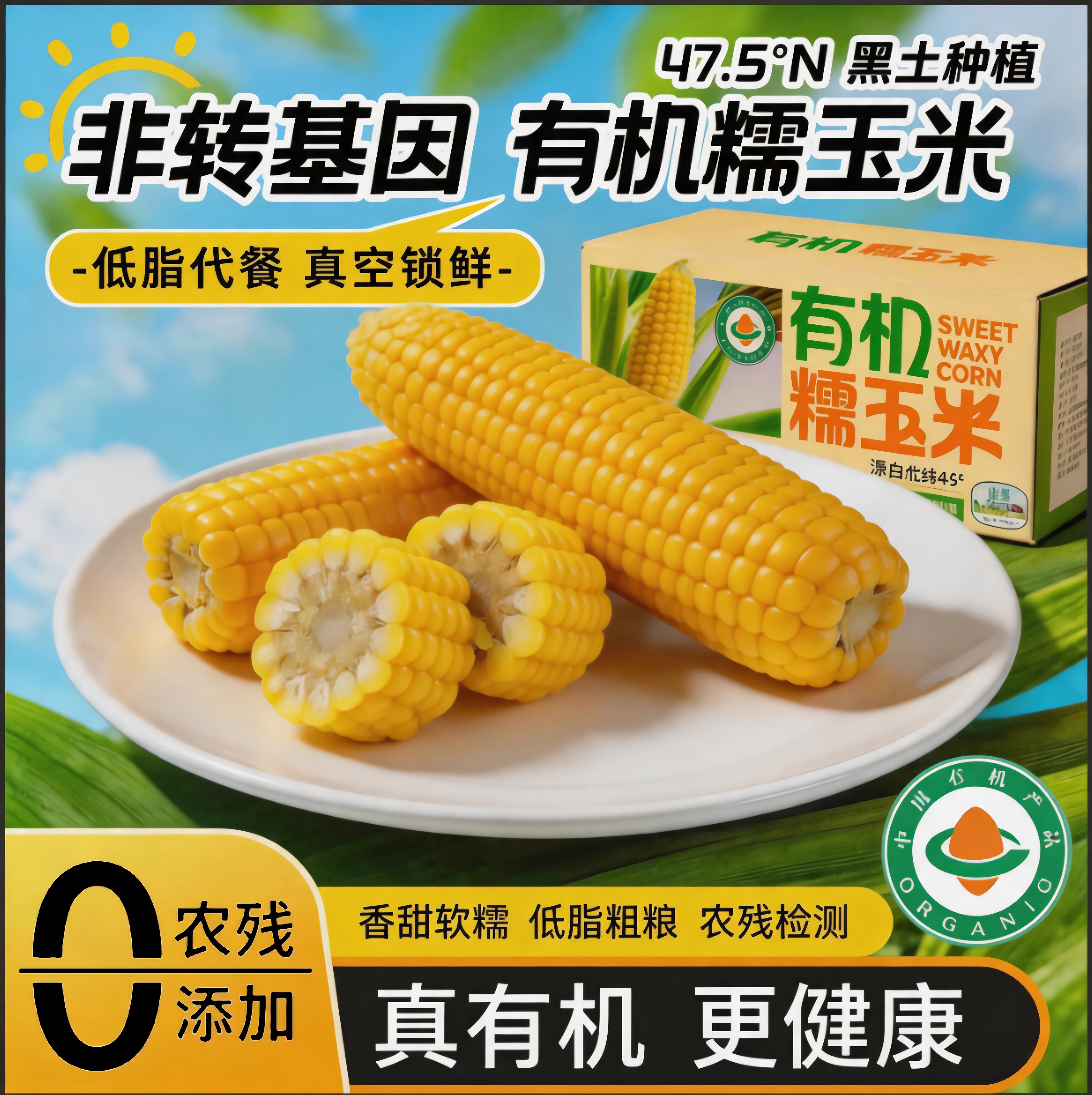 迪易有机认证非转基因糯玉米黑龙江玉米低脂代餐真空锁鲜